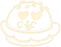 a cartoon drawing of a hamburger with hearts in the eyes