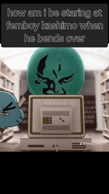 gumball and kashimo from the amazing world of gumball are standing next to each other in a library