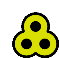 a yellow circle with three black circles inside of it on a white background