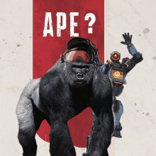 a poster with a gorilla wearing a helmet and the word ape on it