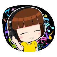 a cartoon of a girl wearing headphones and smiling