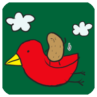 a cartoon drawing of a bird with a peanut on its back