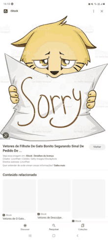 a cat holding a pillow that says sorry