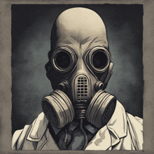 a drawing of a man wearing a gas mask and a lab coat