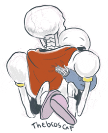 a drawing of a skeleton hugging another skeleton with the words " thebrosgf " written below it