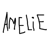 a black and white drawing of the name amelie on a white background