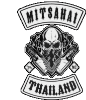 a black and white patch with a skull and the words mitsahai thailand