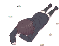 a cartoon of a girl laying on her stomach with the word kitty on the ground around her