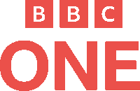 a logo for bbc one is shown in red on a white background