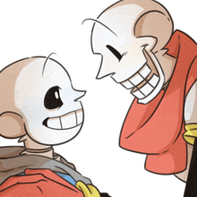 a drawing of two skeletons looking at each other and smiling