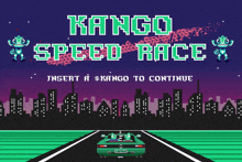 a video game called kango speed race shows a car driving down a road