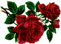 a painting of red roses with green leaves on a white background