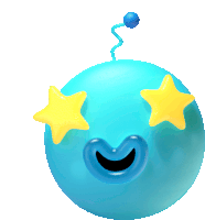 a blue ball with yellow stars in its eyes and a blue antenna