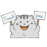 a cartoon cat is holding a thank you sign and a thank you sign