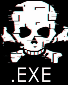 a skull and crossbones with the word exe underneath