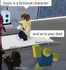 a screenshot of a video game where sonic is a fictional character and so is your dad .