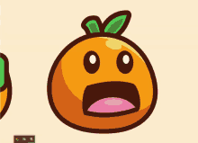 a cartoon illustration of an orange with a surprised face