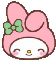 a pink bunny with a green bow on its head .