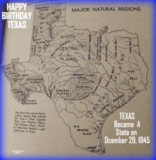 a map of texas with the words " happy birthday texas " at the top