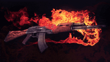 a rifle is surrounded by flames and smoke