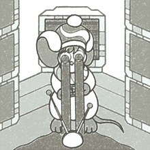 a black and white drawing of a mouse with a hat