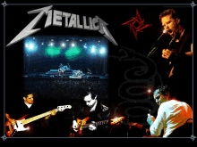 a poster for metallica shows a man playing a guitar in front of a crowd