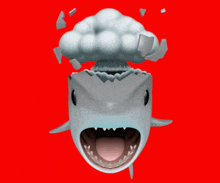 a cartoon shark with its mouth open and a cloud coming out of its head