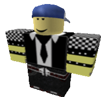 a roblox character wearing a suit and tie with a blue hat