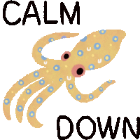 a drawing of an octopus with the words calm down written below it