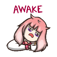 a cartoon of a girl with horns and the word awake on the bottom