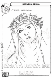 a coloring page with santa rosa de lima on the bottom