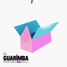 a poster for the guarimba international film festival shows a man hanging from a box