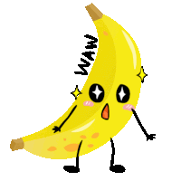 a cartoon drawing of a banana with arms and legs and the word waw written on it