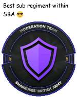 a badge that says best sub regiment within sba moderation team sharkues british army