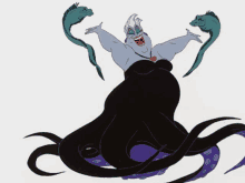 a cartoon drawing of a woman in a black dress surrounded by purple tentacles