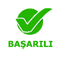 a green check mark in a circle with the word basarili underneath it