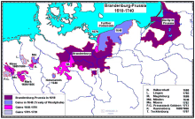 a map of brandenburg-prussia in 1618-1740 shows a purple area in the middle