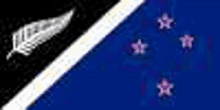 a black and white flag with a white feather on it is on a blue background .