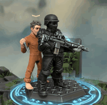 a statue of a man holding a gun next to a statue of a man holding a gun