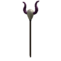 a cane with purple horns and a white ball on it