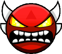 a cartoon devil with horns and a triangle on its head