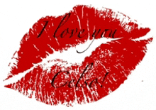 a red lip print with the words " i love you " written on it