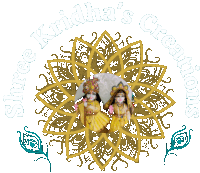 a logo for shree krishna 's creations shows a krishna and radha