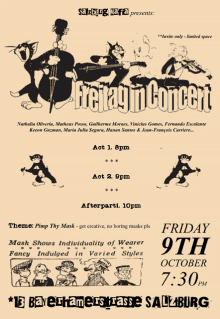 a poster for freitagin concert on friday 9th october at 7:30 pm