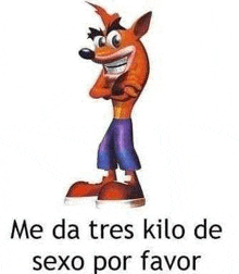 crash bandicoot from crash bandicoot video game is standing with his arms crossed on a white background .