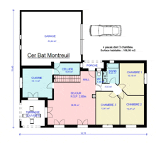 a floor plan of a house with cer bat montreuil in blue