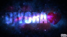 the word diyora is glowing in the dark with a heart in the middle .