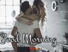 a man and woman kissing on a good morning card