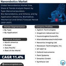 a flyer for the nanorobotics market shows a list of companies and their profiles