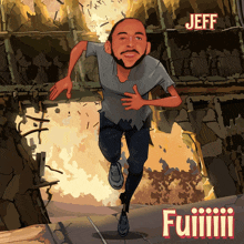 a cartoon of a man running with the name jeff on the bottom right